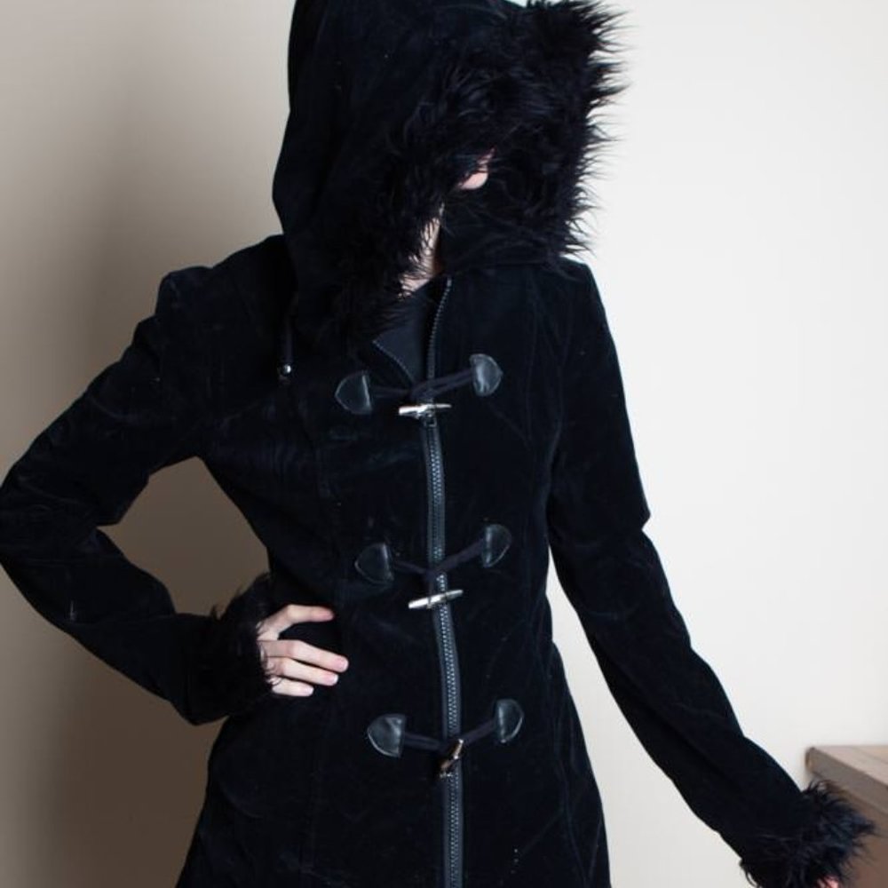 TRIPP NYC black velvet furry goth fetish jacket S